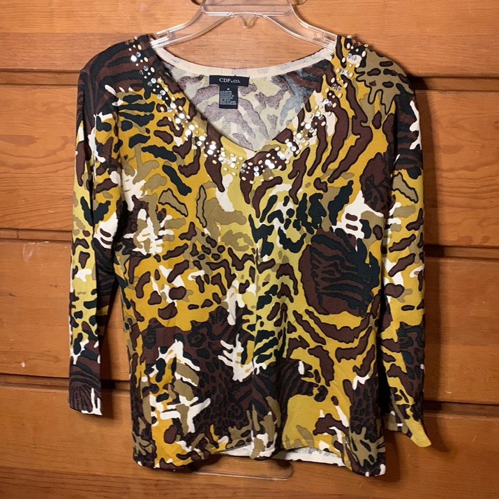 CDP & Co. animal print sweater with beaded and sequin  detail. Excellent!